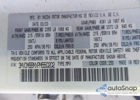 2023 Mazda Cx-30 2.5 S Select z USA, uszkodzony, nr VIN 3MVDMBBMXPM550202